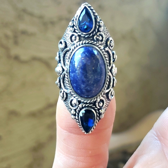 New Lapis Lazuli & Blue Topaz 925 Silver Statement Ring. - Picture 8 of 15